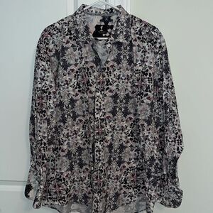 1 Like No Other Men’s Vibrant Pattern Purple Fall Leaves Long Sleeve Button Down